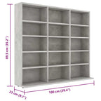 vidaXL CD-Regal Betongrau 100x23x89,5 cm Holzwerkstoff
