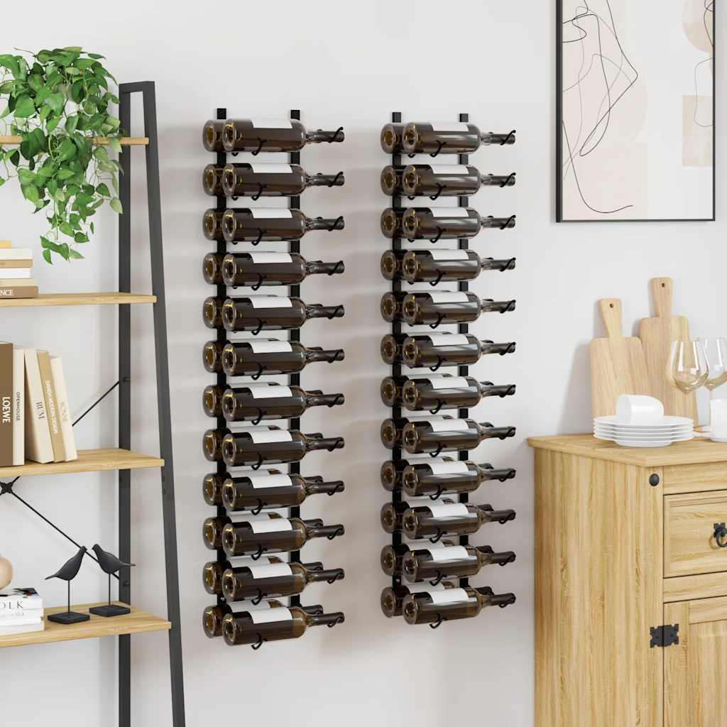 vidaXL Wand-Weinregale für 48 Flaschen 2 Stk. Schwarz Eisen