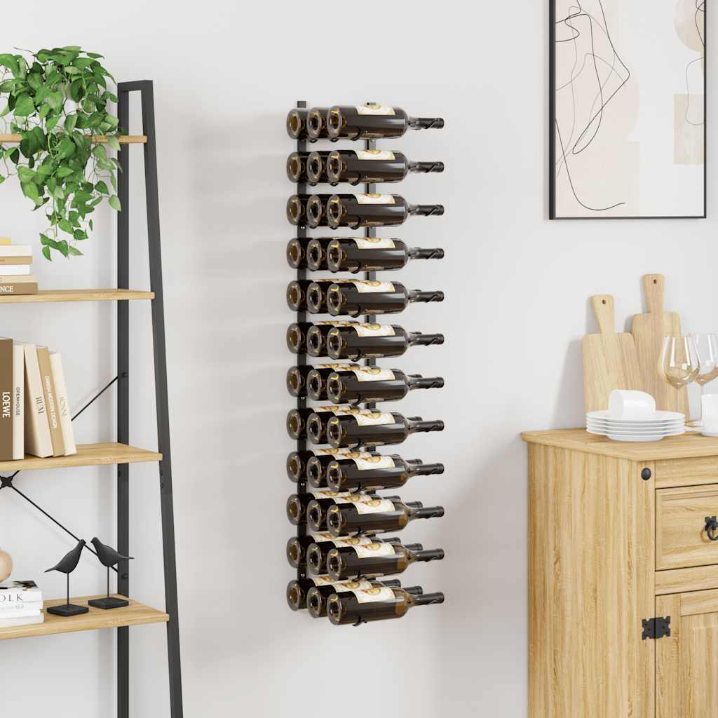 vidaXL Wand-Weinregal für 36 Flaschen Schwarz Eisen