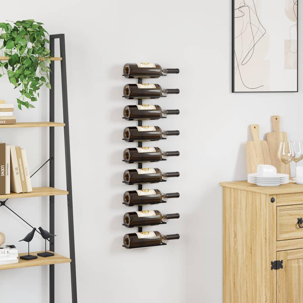 vidaXL Wand-Weinregal für 9 Flaschen Schwarz Eisen