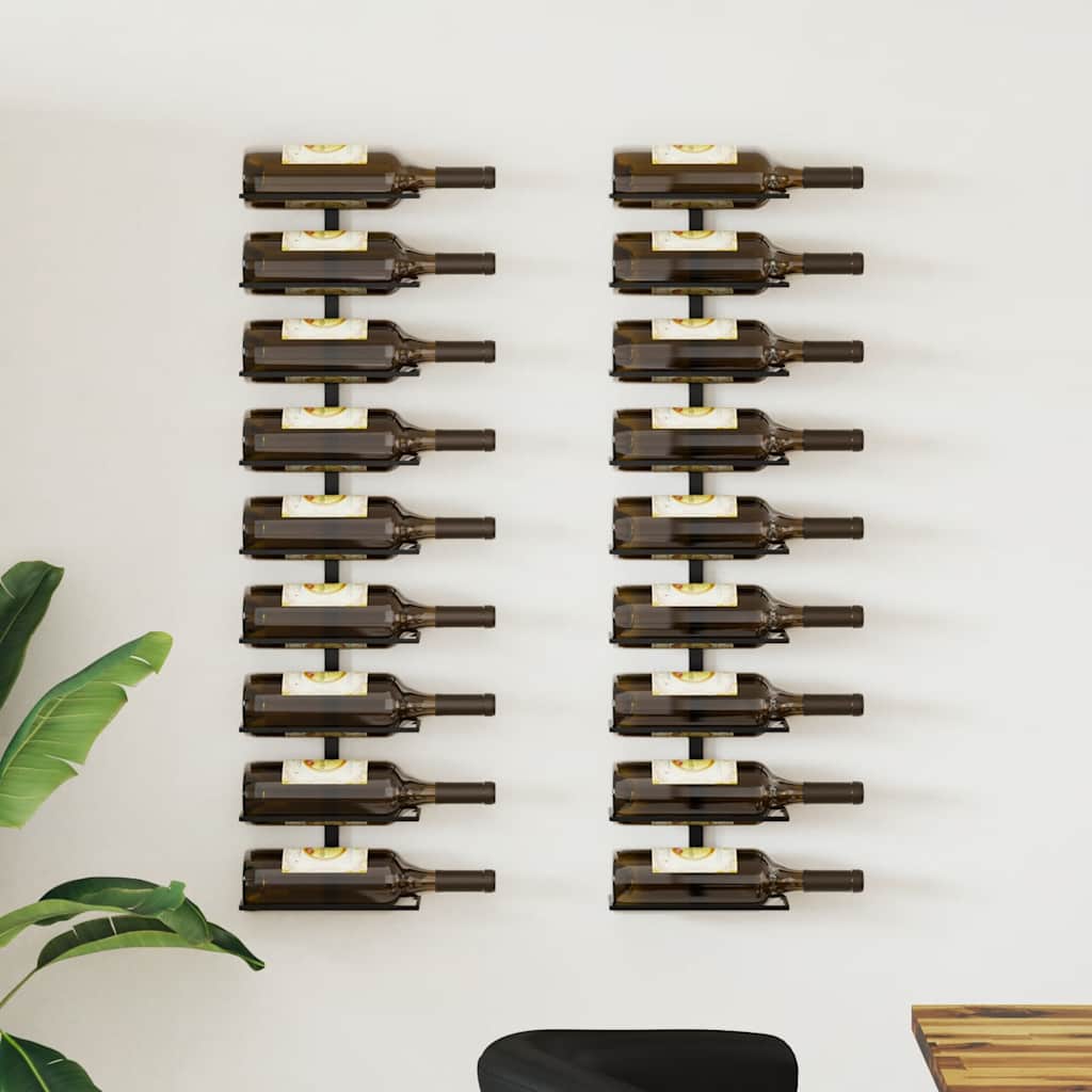 vidaXL Wand-Weinregale für 18 Flaschen 2 Stk. Schwarz Eisen