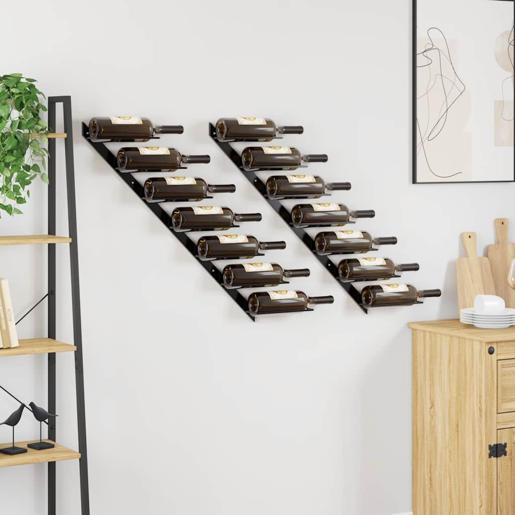 vidaXL Wand-Weinregale für 14 Flaschen 2 Stk. Schwarz Metall