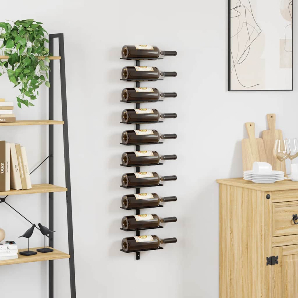 vidaXL Wand-Weinregal für 10 Flaschen Schwarz Metall