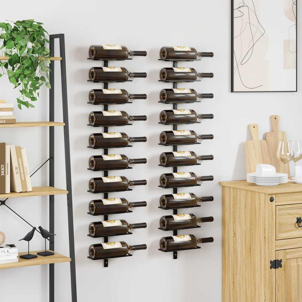 vidaXL Wand-Weinregale für 20 Flaschen 2 Stk. Schwarz Metall