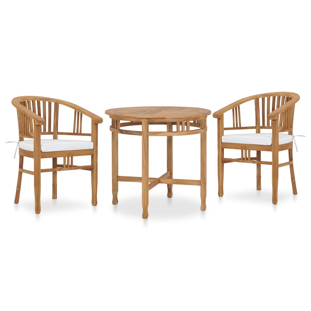 vidaXL 3-tlg. Garten-Essgruppe mit Sitzpolstern Teak Massivholz