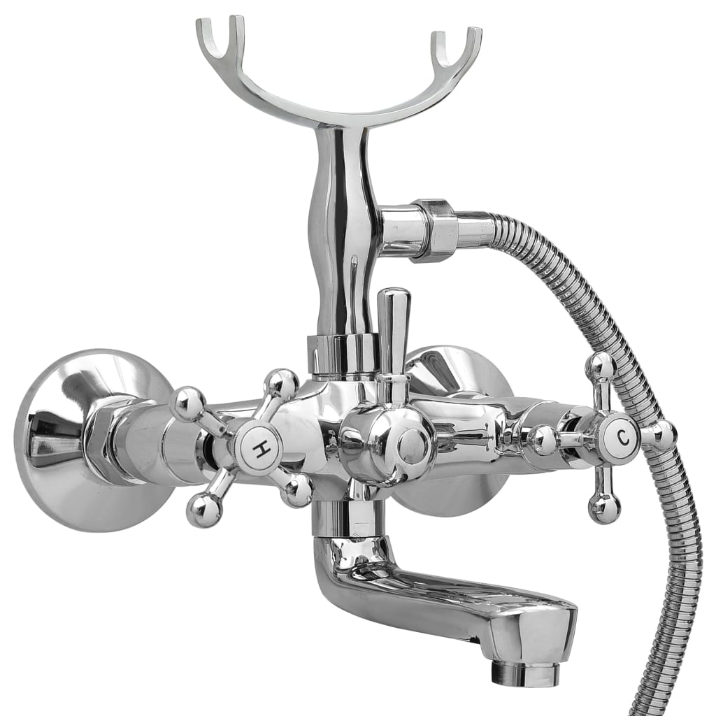 vidaXL 2-Griff-Badewannenarmatur und Handbrause Verchromt
