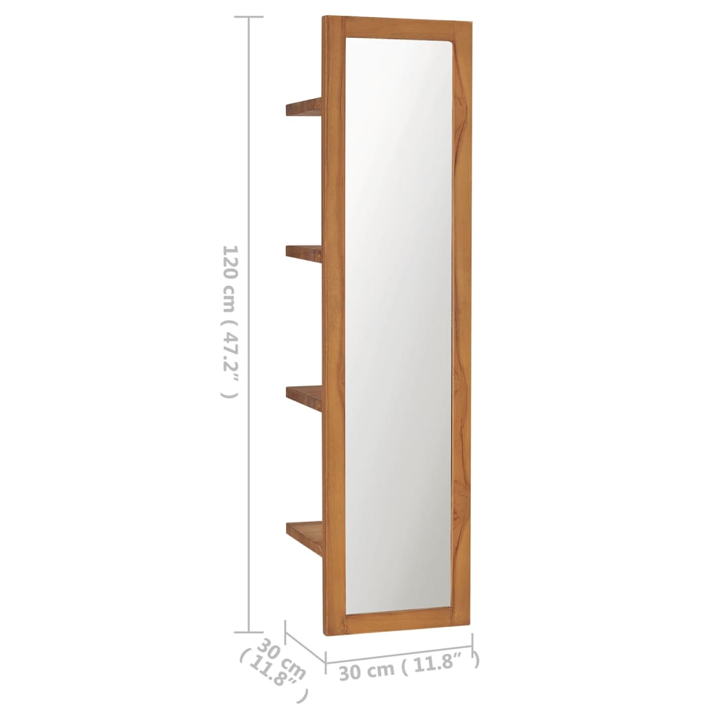 vidaXL Wandspiegel mit Regalen 30×30×120 cm Teak Massivholz