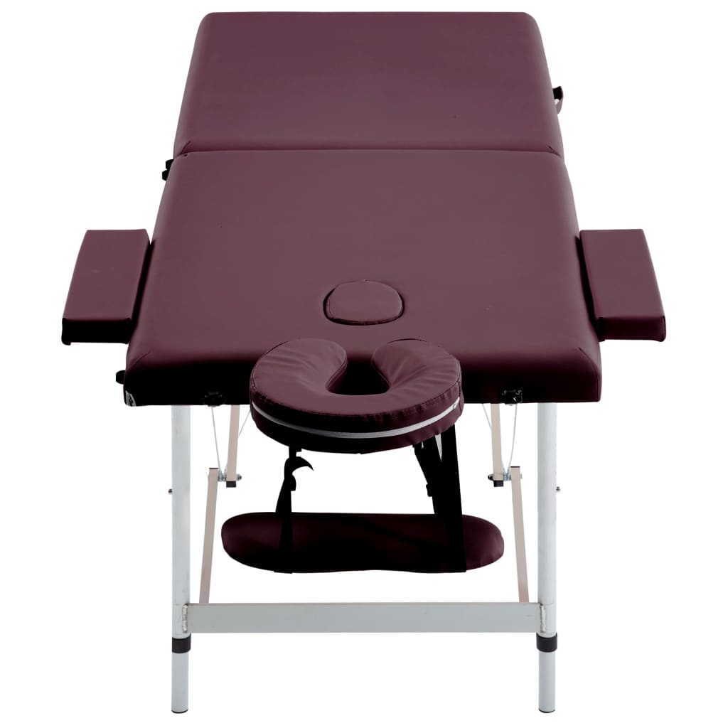 vidaXL Massageliege Klappbar 2-Zonen Aluminiumgestell Bordeaux-Lila