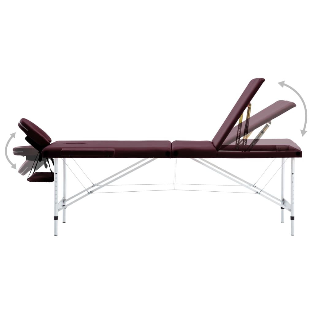 vidaXL Massagetisch Klappbar 3 Zonen Aluminium Dunkellila