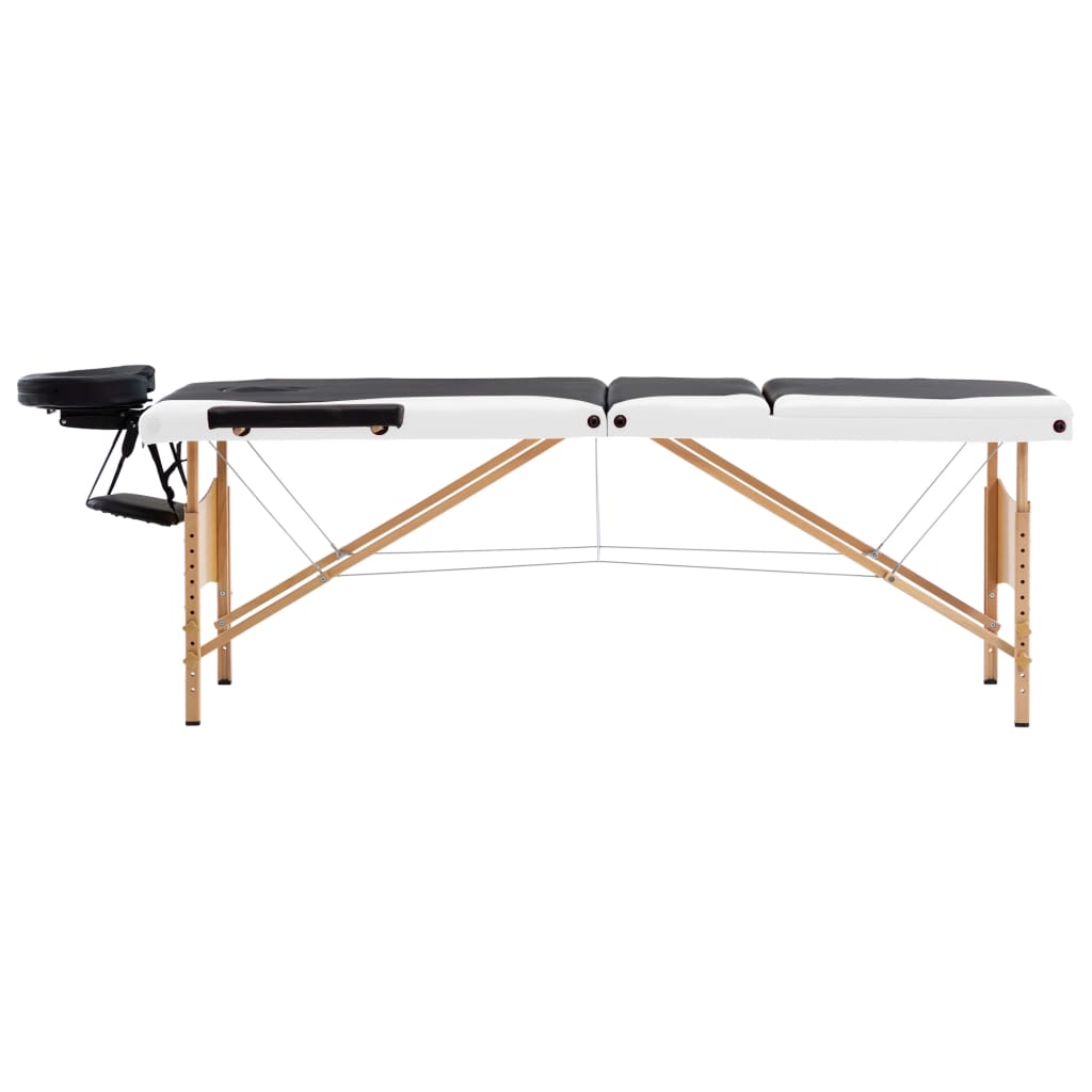 vidaXL Massageliege Klappbar 3-Zonen mit Holzgestell Schwarz und Weiß