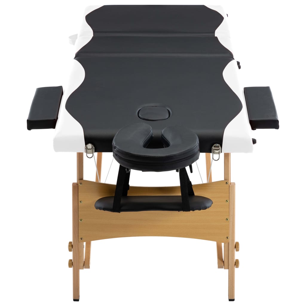 vidaXL Massageliege Klappbar 3-Zonen mit Holzgestell Schwarz und Weiß