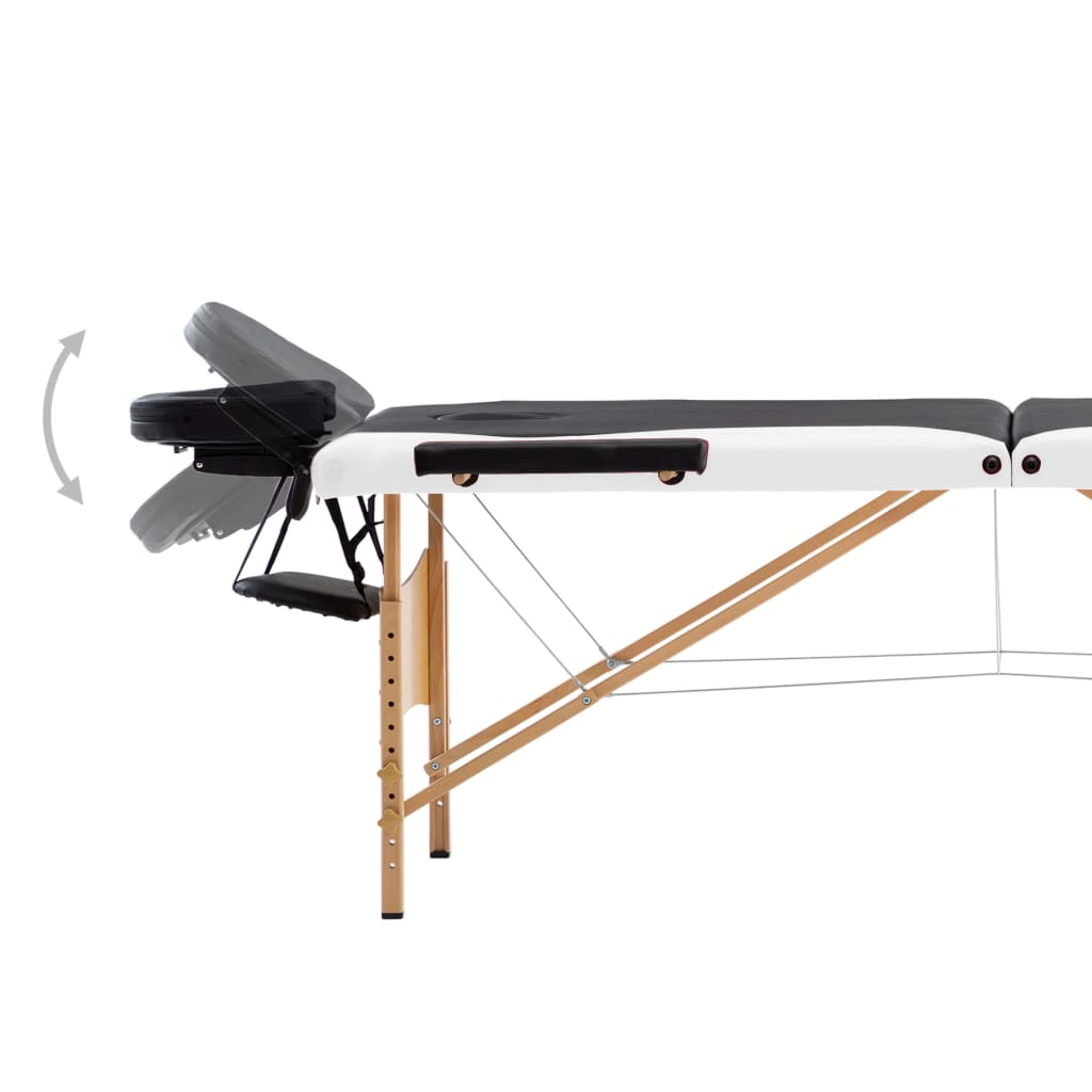 vidaXL Massageliege Klappbar 3-Zonen mit Holzgestell Schwarz und Weiß