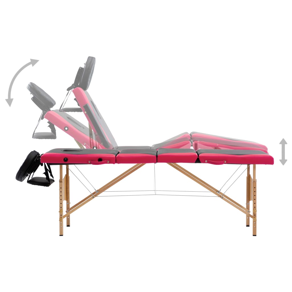 vidaXL Massageliege Klappbar 4-Zonen mit Holzgestell Schwarz und Rosa