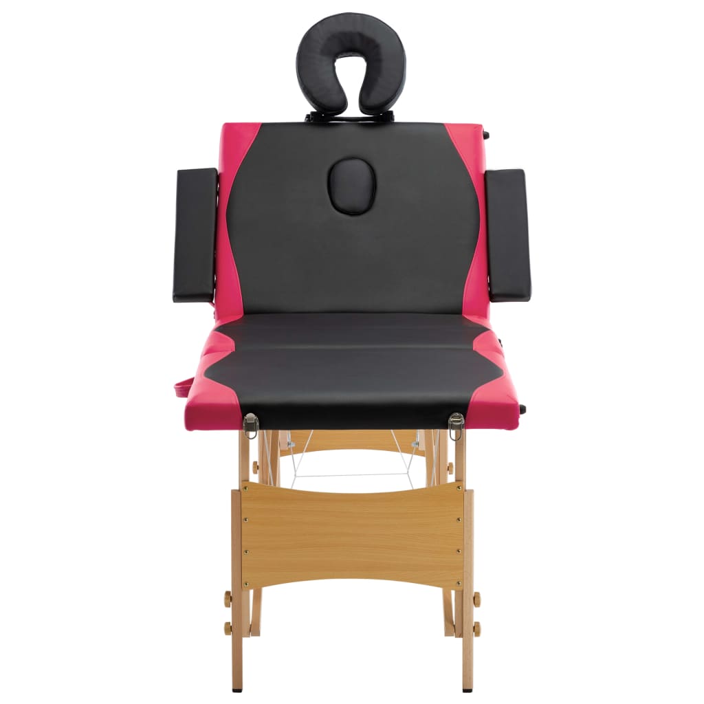 vidaXL Massageliege Klappbar 4-Zonen mit Holzgestell Schwarz und Rosa