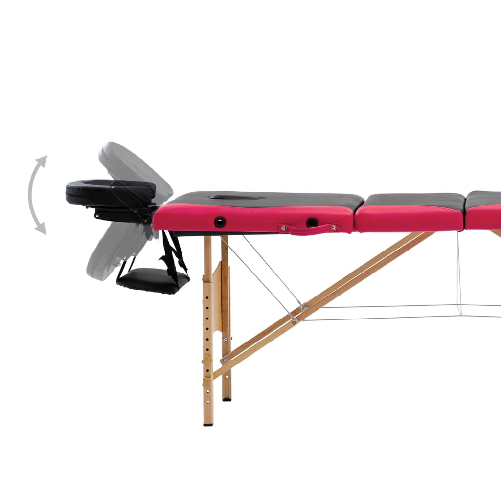 vidaXL Massageliege Klappbar 4-Zonen mit Holzgestell Schwarz und Rosa