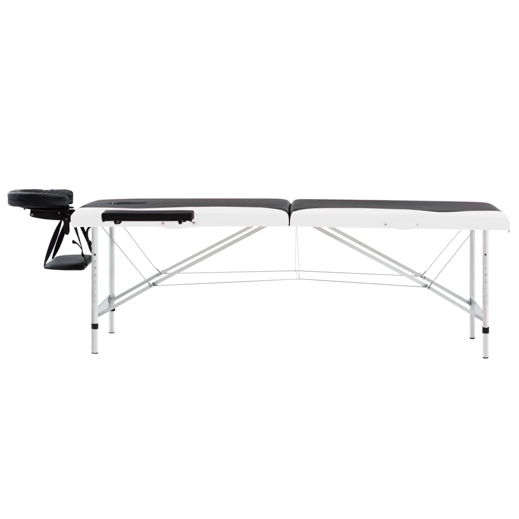vidaXL Massageliege Klappbar 2-Zonen Aluminiumgestell Schwarz und Weiß