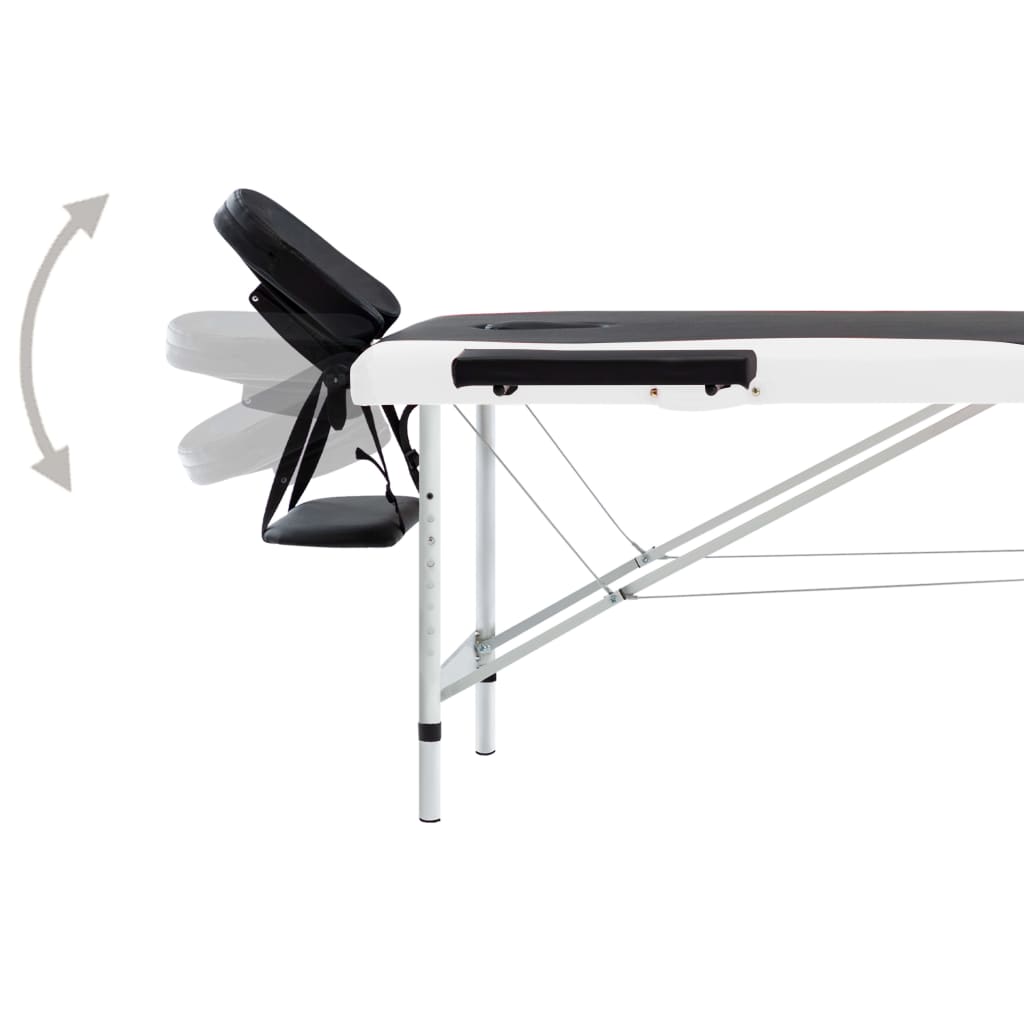 vidaXL Massageliege Klappbar 2-Zonen Aluminiumgestell Schwarz und Weiß