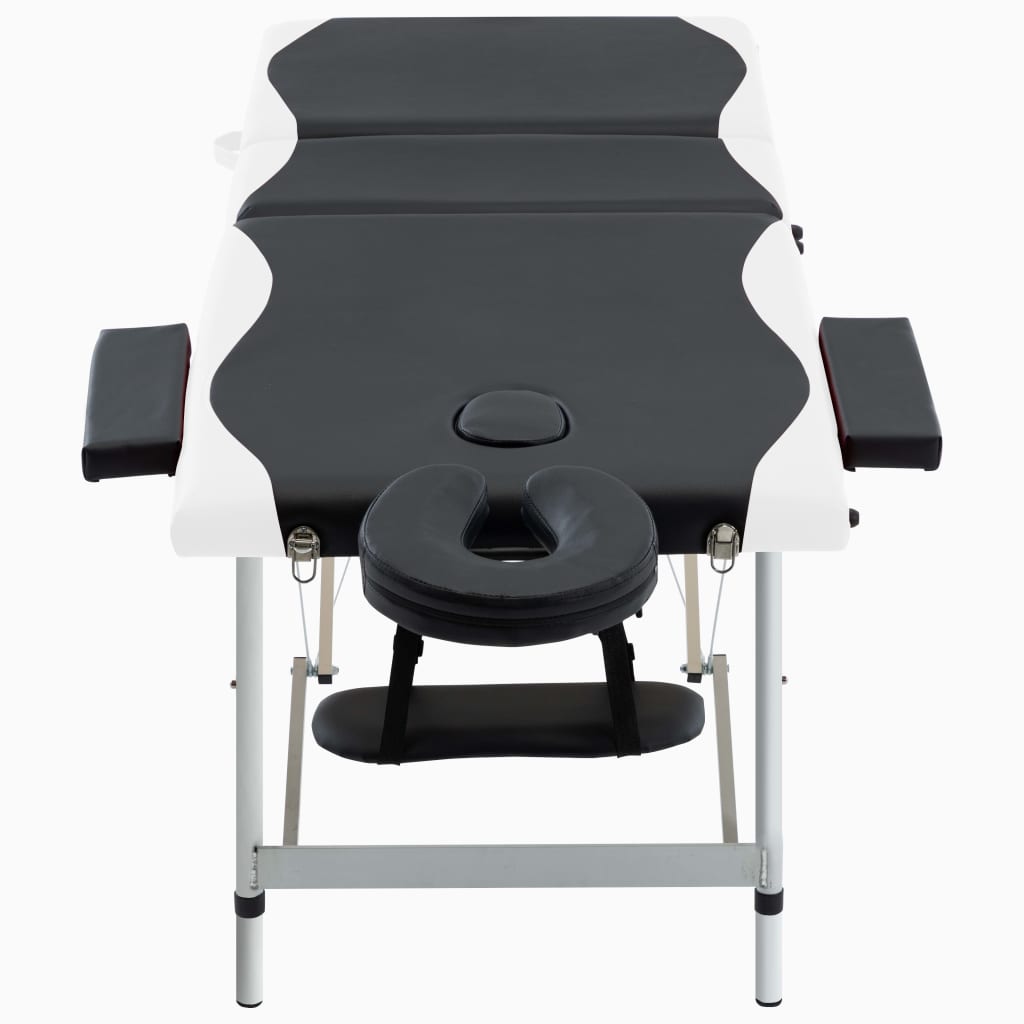 vidaXL Massageliege Klappbar 3-Zonen Aluminiumgestell Schwarz und Weiß