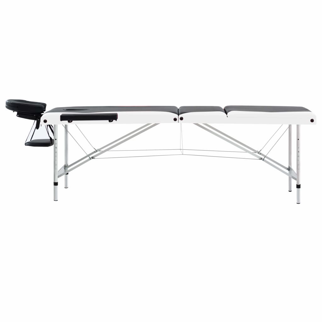 vidaXL Massageliege Klappbar 3-Zonen Aluminiumgestell Schwarz und Weiß