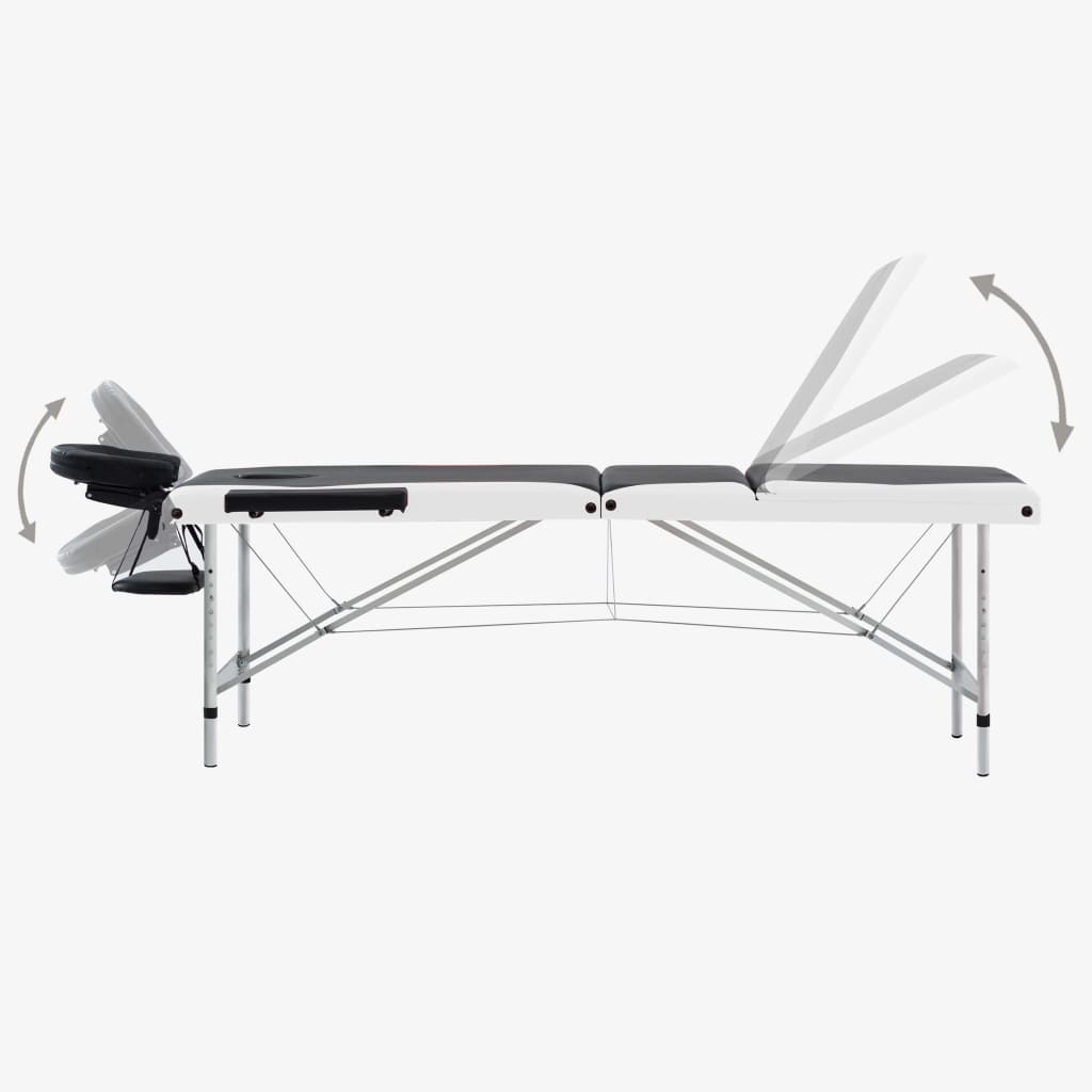 vidaXL Massageliege Klappbar 3-Zonen Aluminiumgestell Schwarz und Weiß