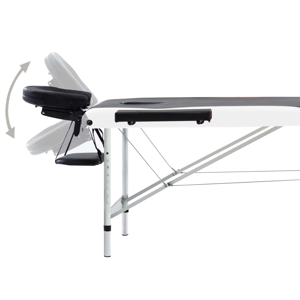 vidaXL Massageliege Klappbar 3-Zonen Aluminiumgestell Schwarz und Weiß