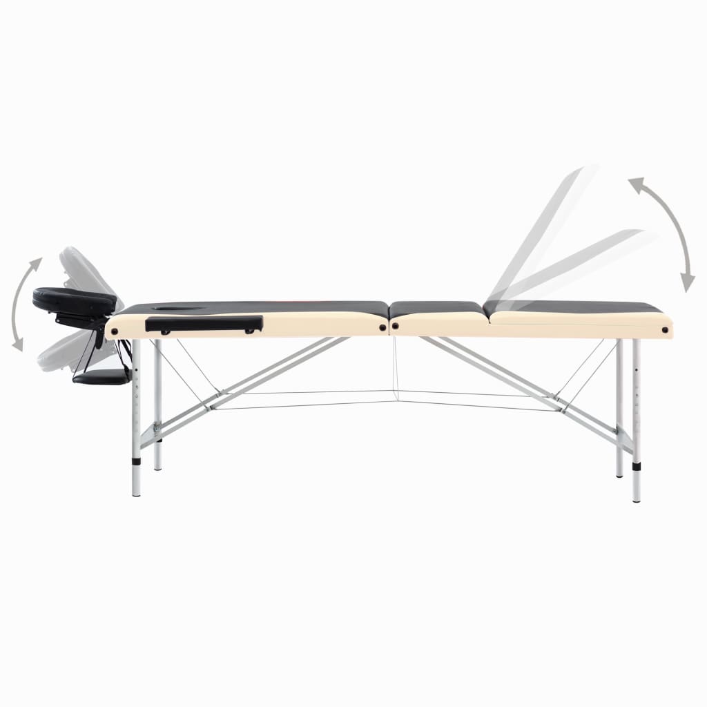 vidaXL Massageliege Klappbar 3-Zonen Aluminiumgestell Schwarz Beige