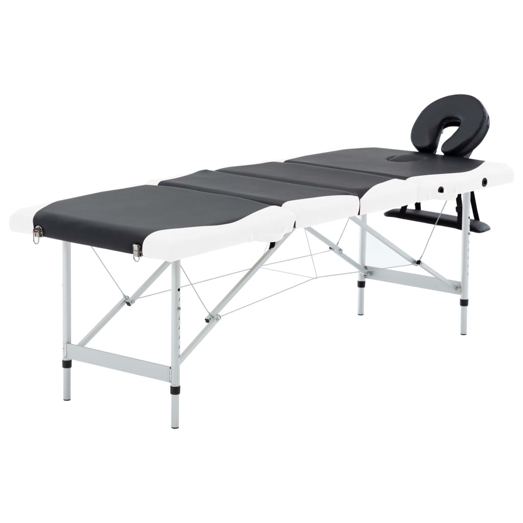 vidaXL Massageliege Klappbar 4-Zonen Aluminiumgestell Schwarz und Weiß