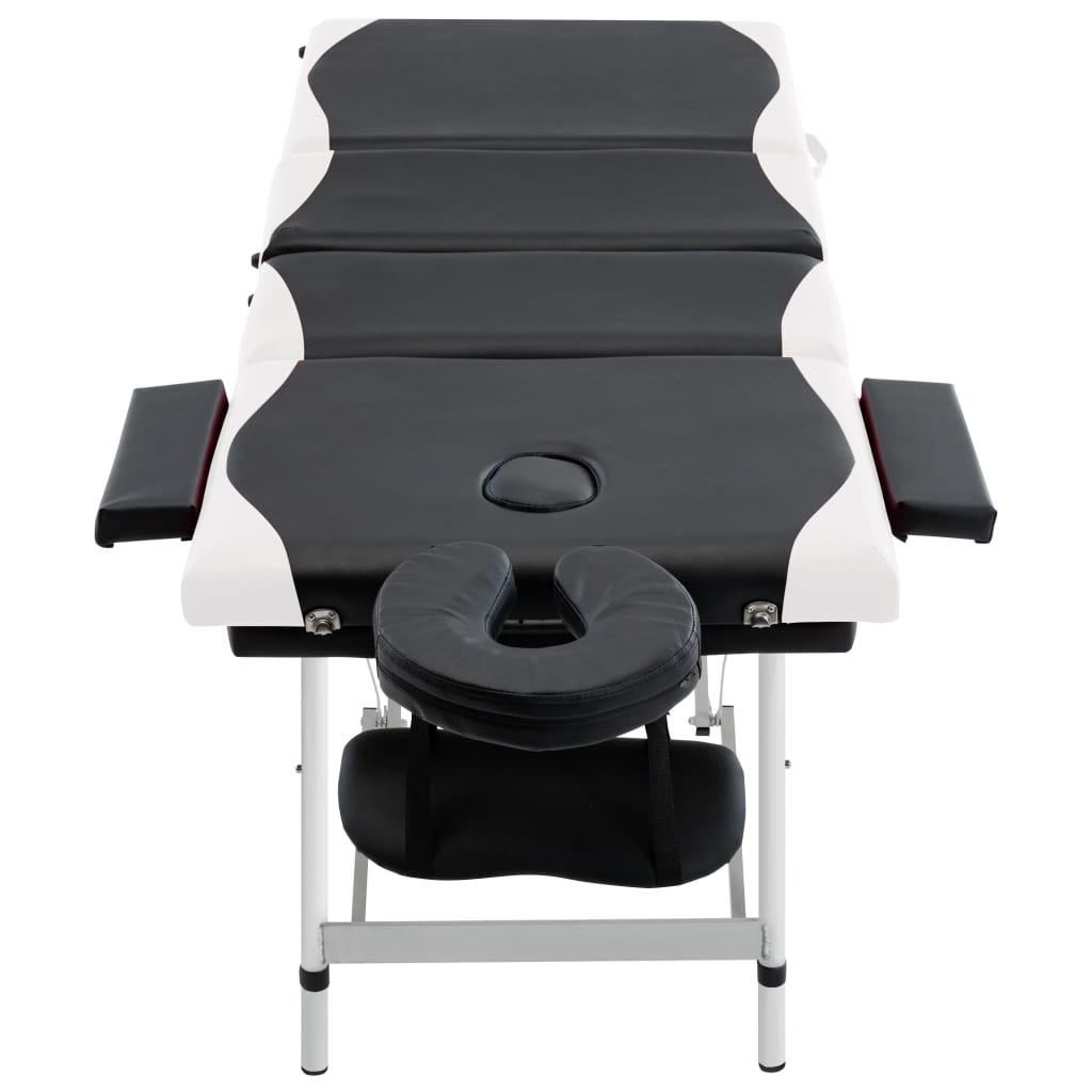vidaXL Massageliege Klappbar 4-Zonen Aluminiumgestell Schwarz und Weiß