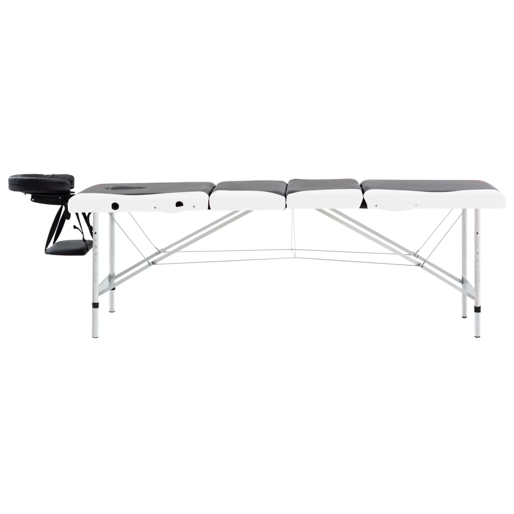 vidaXL Massageliege Klappbar 4-Zonen Aluminiumgestell Schwarz und Weiß