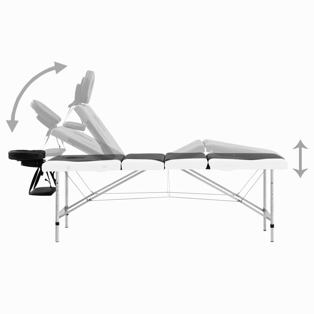 vidaXL Massageliege Klappbar 4-Zonen Aluminiumgestell Schwarz und Weiß