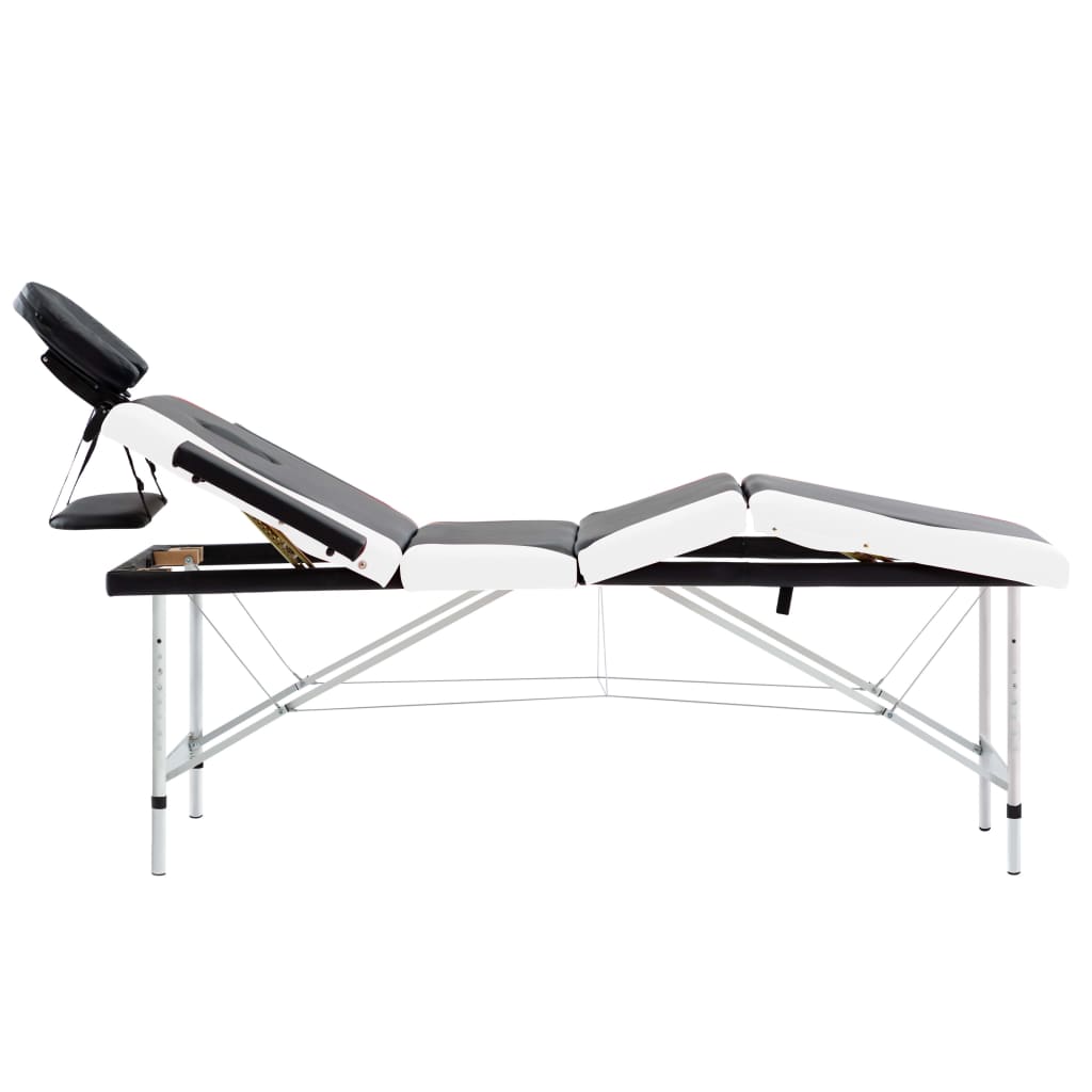 vidaXL Massageliege Klappbar 4-Zonen Aluminiumgestell Schwarz und Weiß