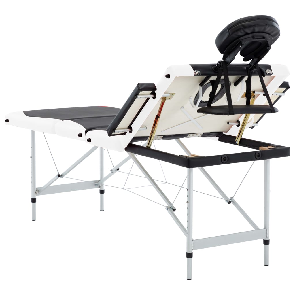 vidaXL Massageliege Klappbar 4-Zonen Aluminiumgestell Schwarz und Weiß
