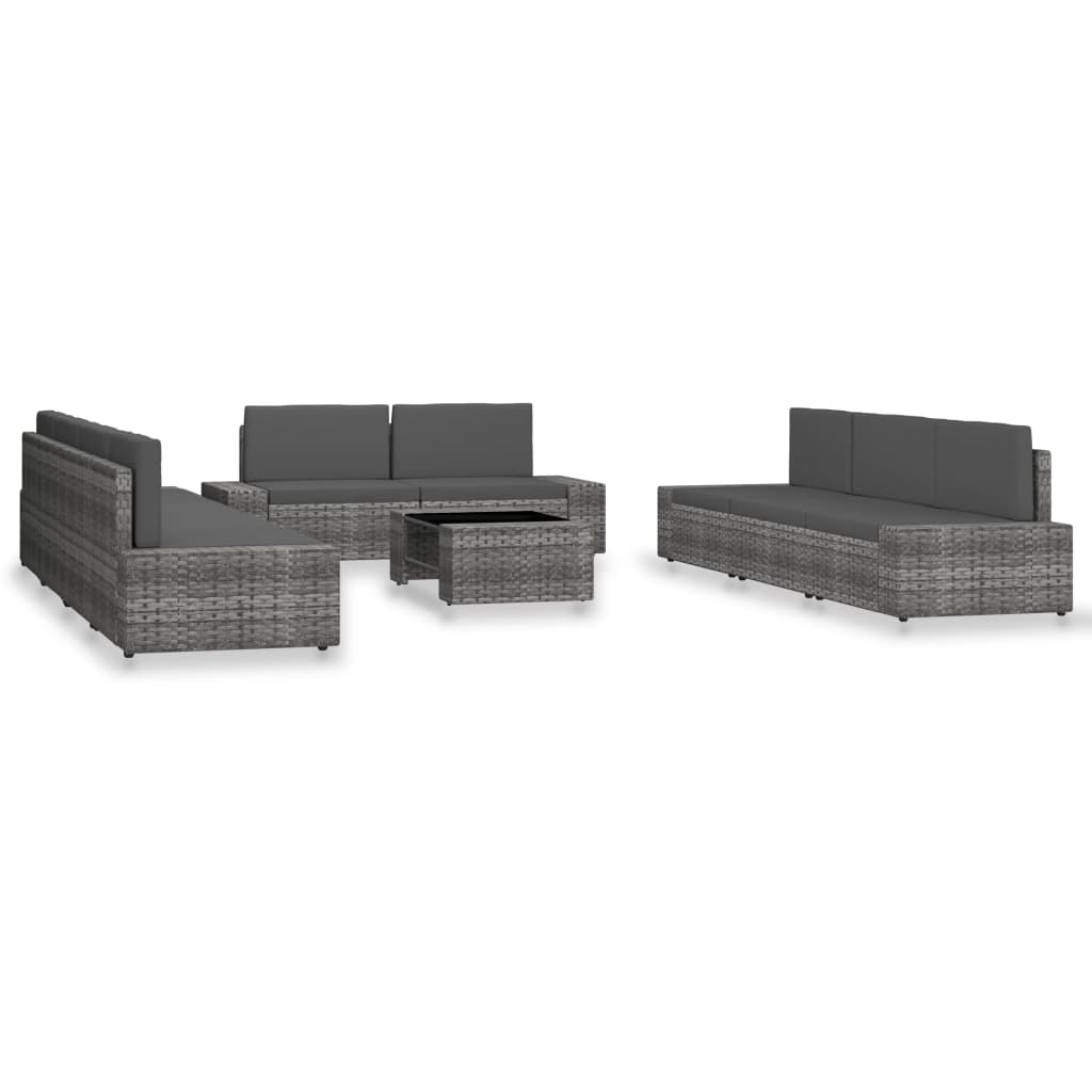 vidaXL 10-tlg. Garten-Lounge-Set Poly Rattan Grau
