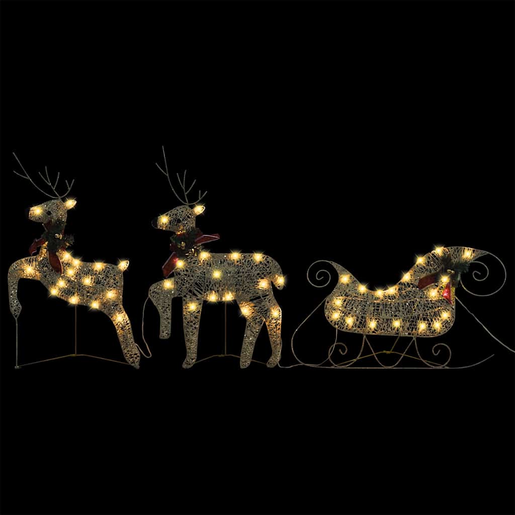 vidaXL Weihnachtsdeko Rentier & Schlitten 60 LEDs Outdoor Golden