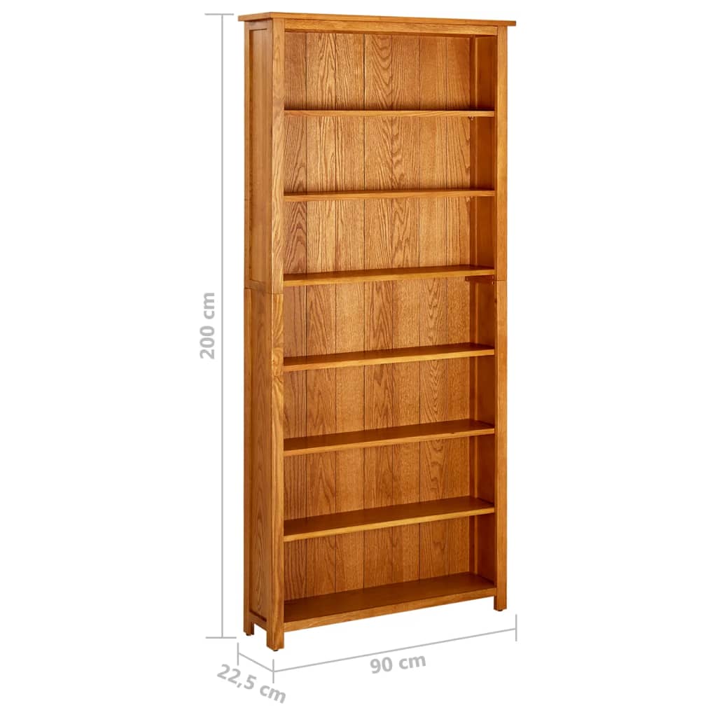 vidaXL Bücherregal 7 Fächer 90x22,5x200 cm Massivholz Eiche