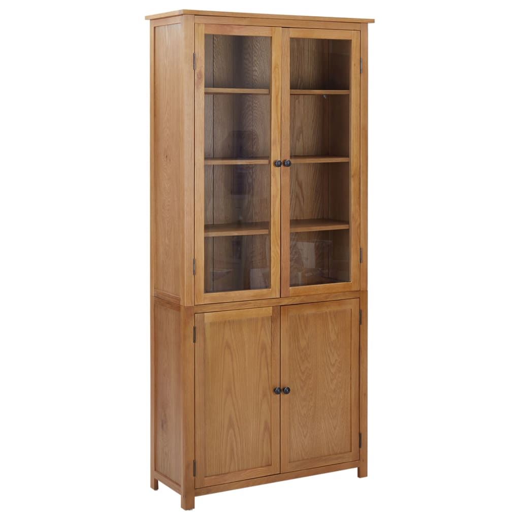vidaXL Bücherschrank mit 4 Türen 90x35x200 cm Eiche Massivholz & Glas