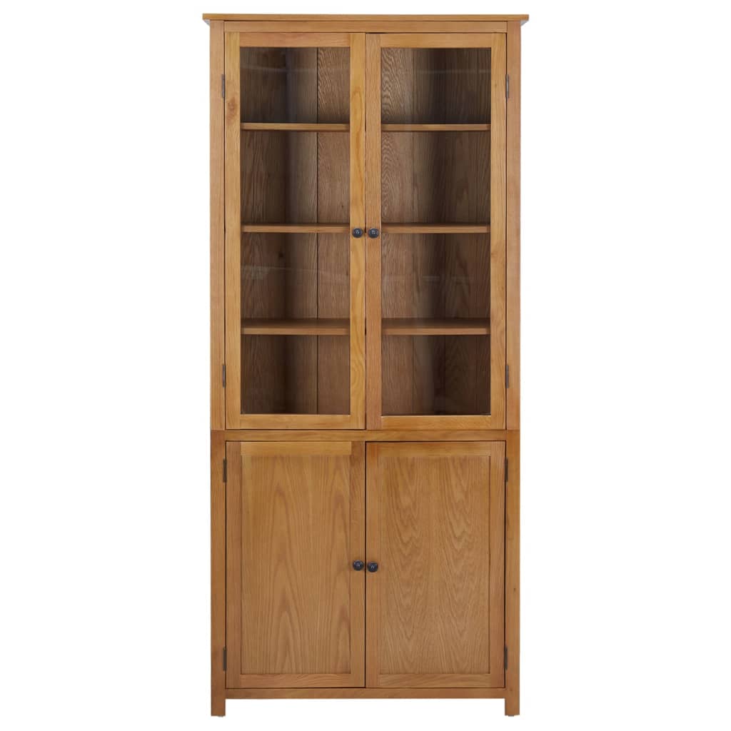 vidaXL Bücherschrank mit 4 Türen 90x35x200 cm Eiche Massivholz & Glas
