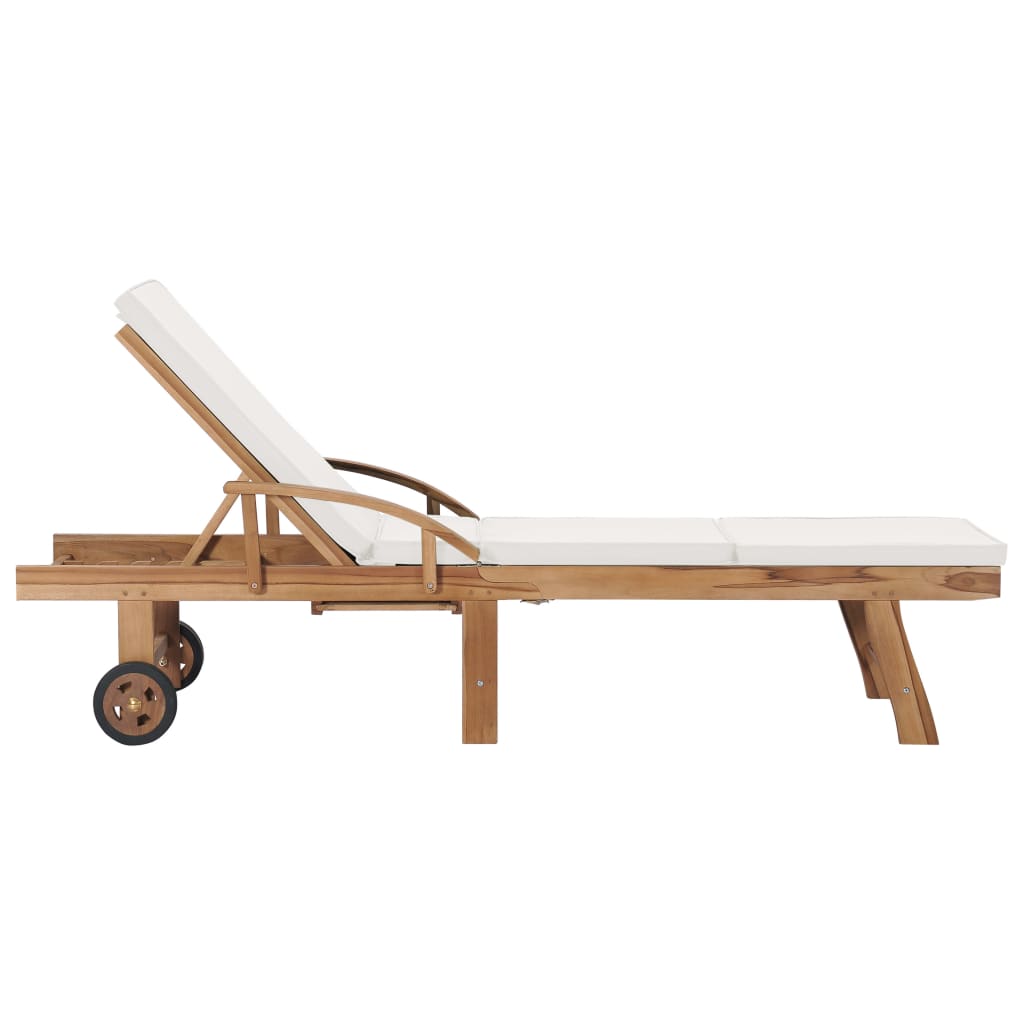 vidaXL Sonnenliegen mit Auflagen 2 Stk. Massivholz Teak Creme