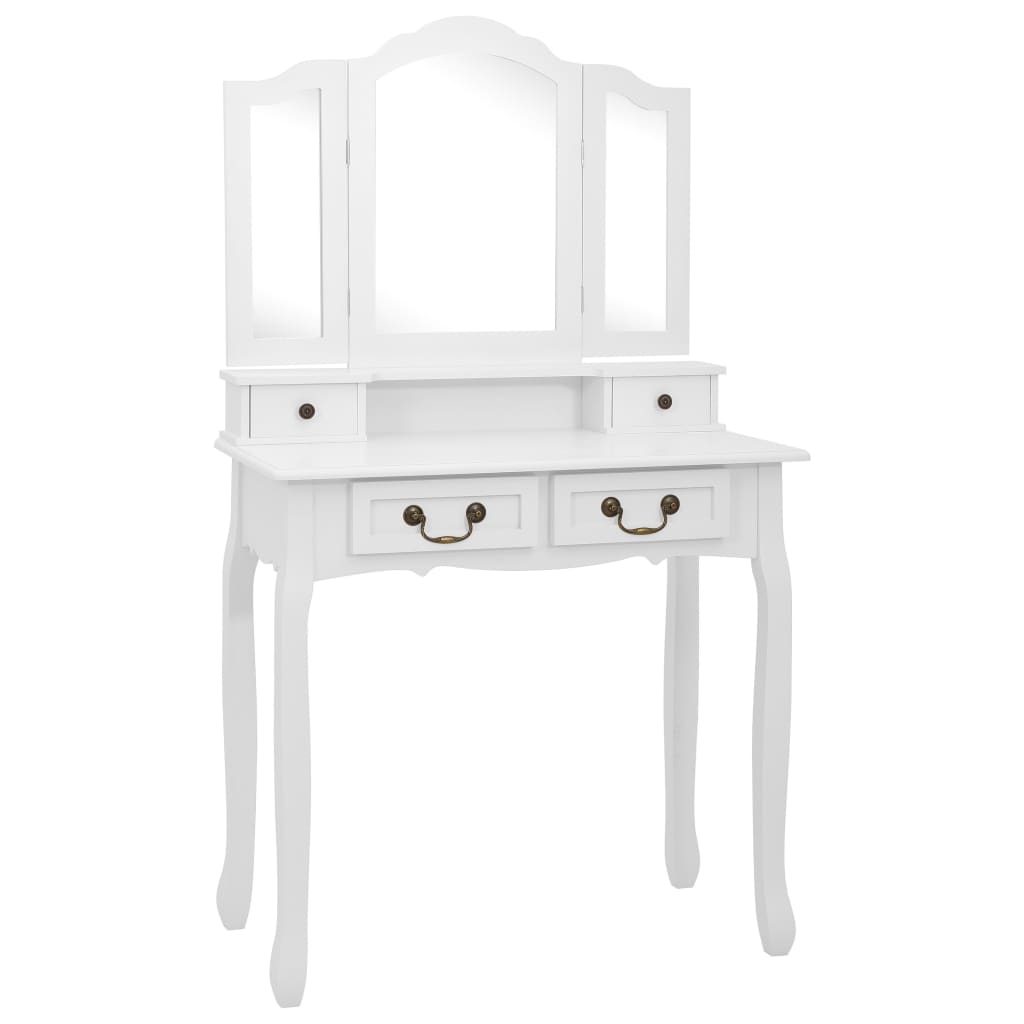 vidaXL Schminktisch-Set mit Hocker Weiß 80x69x141cm Paulowniaholz