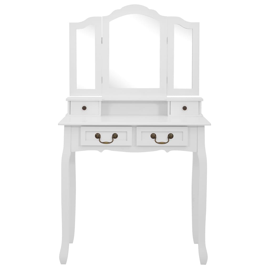 vidaXL Schminktisch-Set mit Hocker Weiß 80x69x141cm Paulowniaholz