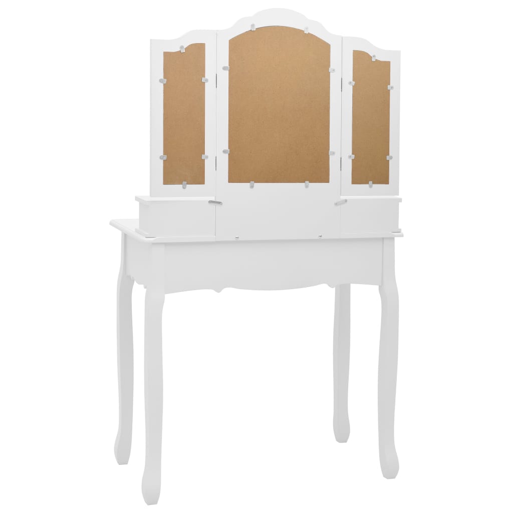 vidaXL Schminktisch-Set mit Hocker Weiß 80x69x141cm Paulowniaholz