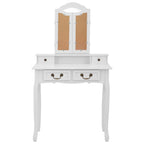 vidaXL Schminktisch-Set mit Hocker Weiß 80x69x141cm Paulowniaholz