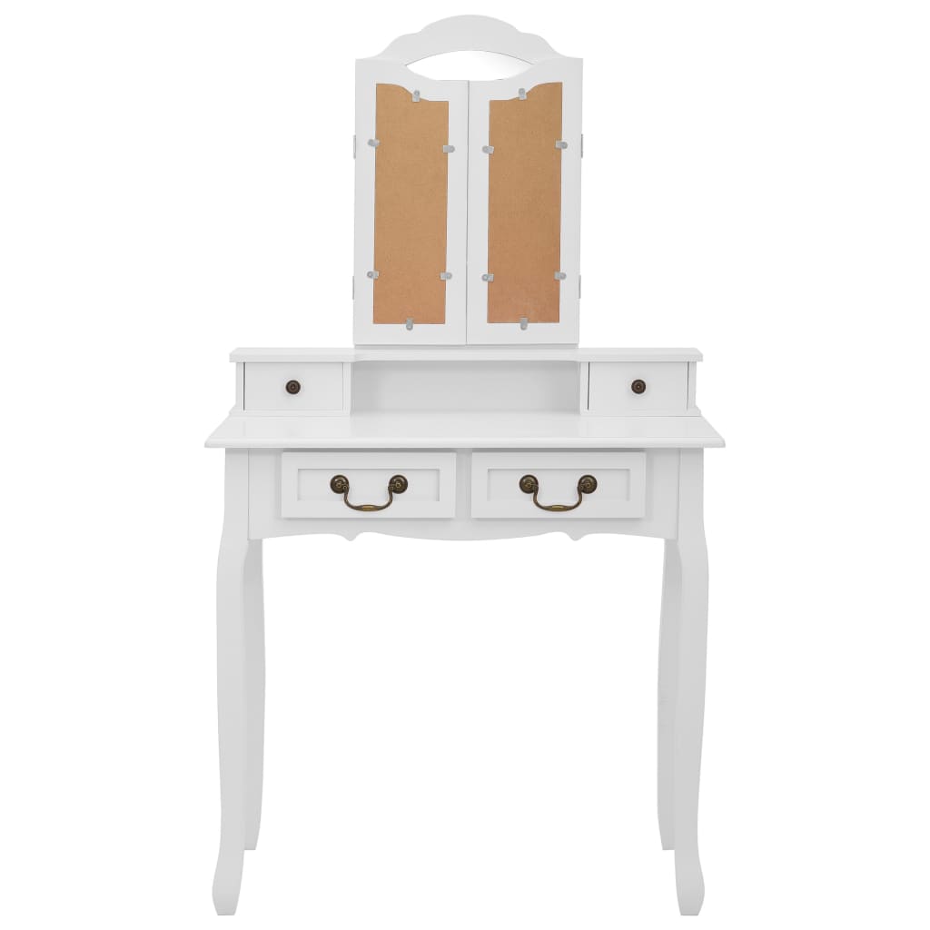 vidaXL Schminktisch-Set mit Hocker Weiß 80x69x141cm Paulowniaholz