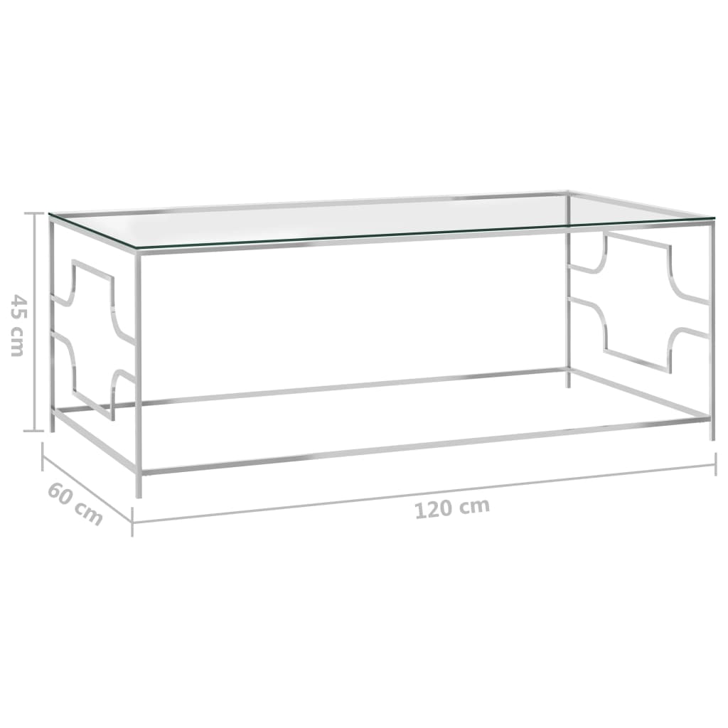 vidaXL Couchtisch Silbern Edelstahl und Glas