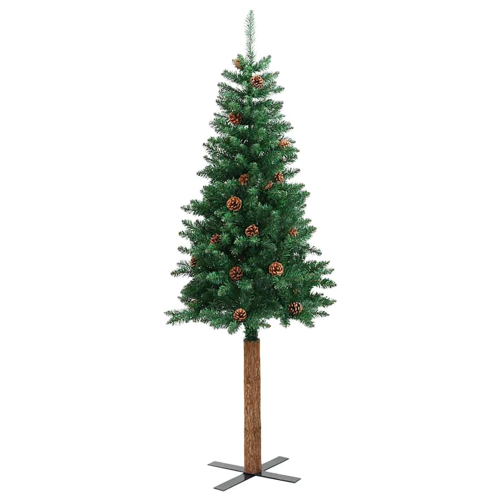 vidaXL Weihnachtsbaum Schlank mit Echtholz und Zapfen Grün 150 cm PVC
