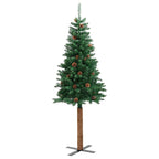 vidaXL Weihnachtsbaum Schlank mit Echtholz und Zapfen Grün 150 cm PVC
