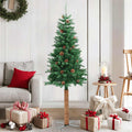 vidaXL Weihnachtsbaum Schlank mit Echtholz und Zapfen Grün 150 cm PVC