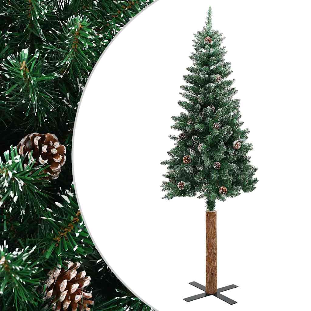 vidaXL Weihnachtsbaum Schlank mit Echtholz und Schnee Grün 150 cm