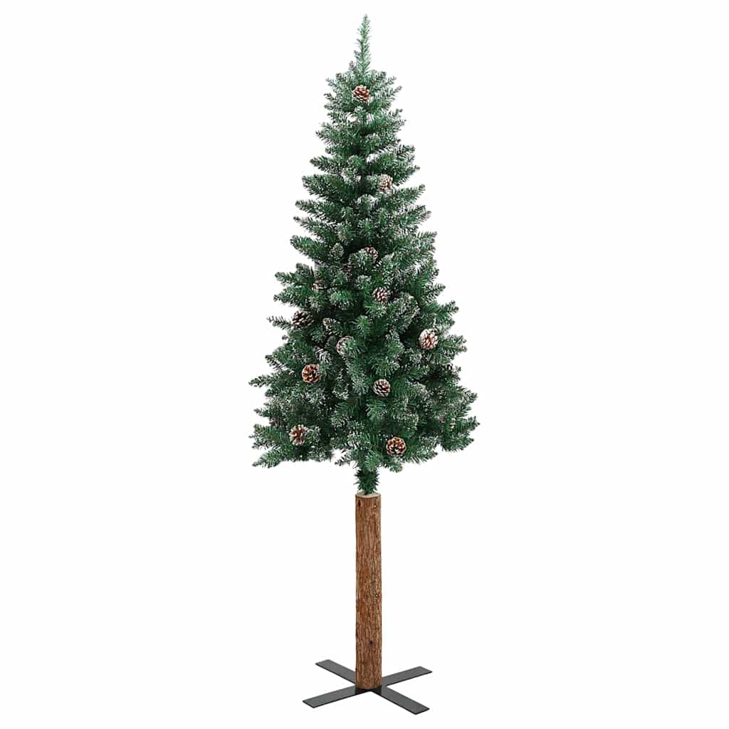 vidaXL Weihnachtsbaum Schlank mit Echtholz und Schnee Grün 150 cm