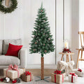 vidaXL Weihnachtsbaum Schlank mit Echtholz und Schnee Grün 150 cm